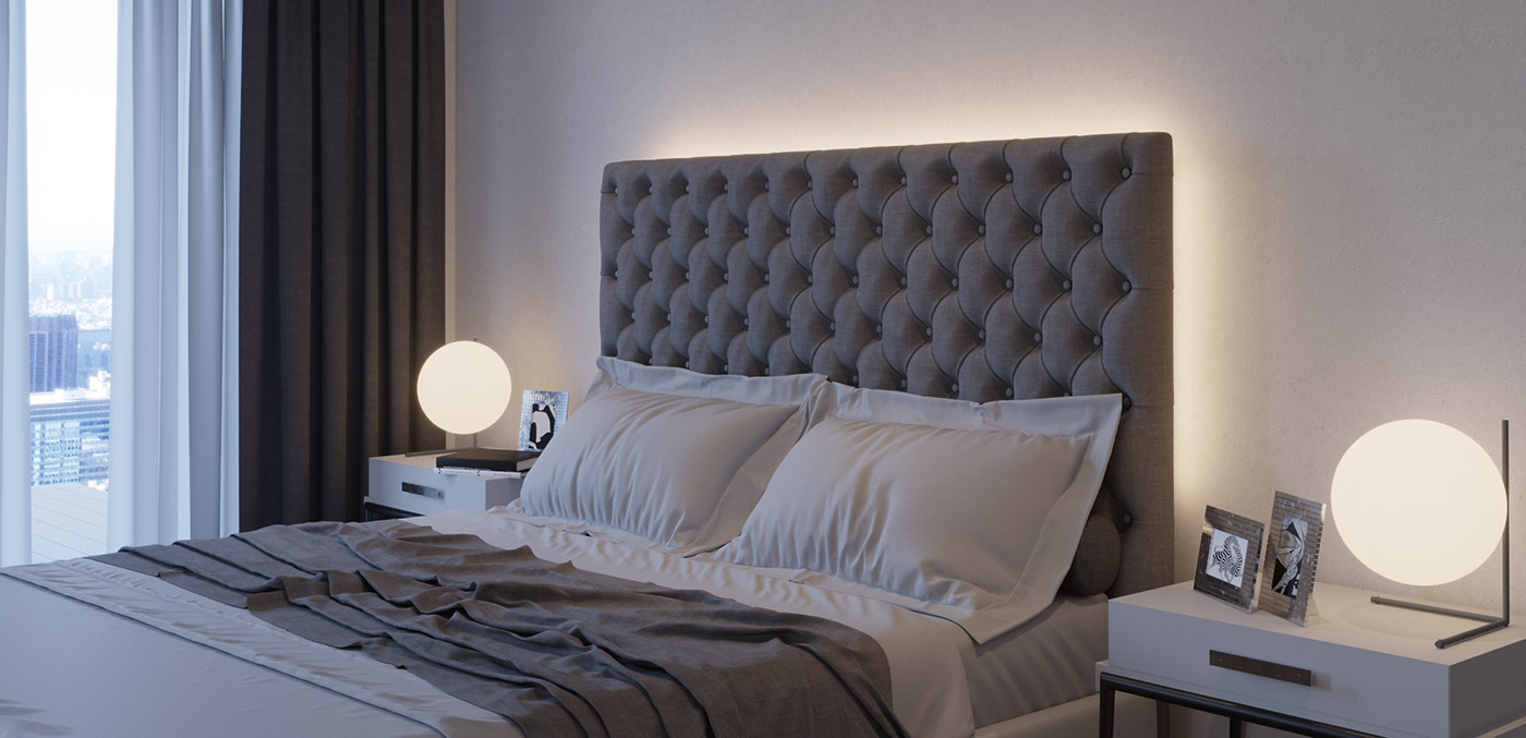 Chambre d'hôtel : l'éclairage indirect des lits crée l'ambiance
