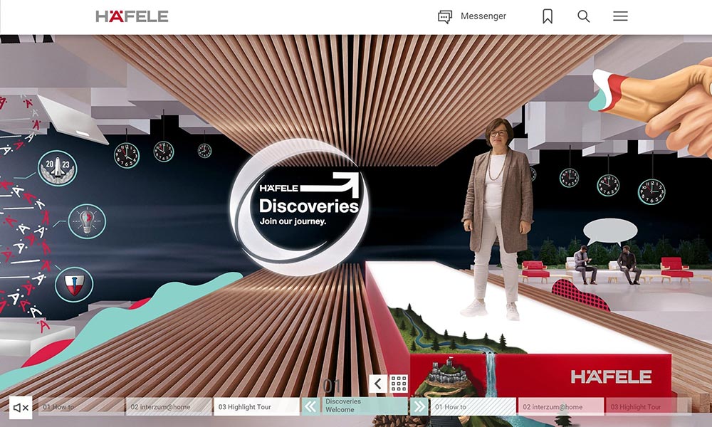 La plateforme numérique « Häfele Discoveries » – l’accueil, avec la directrice de l’entreprise Sibylle Thierer.