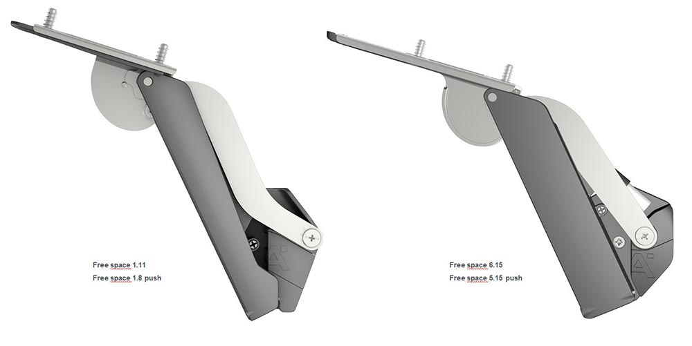Free space 6.15 adapte les systèmes de ferrures fines et design des relevants Häfele aux poids conséquents des meubles hauts.