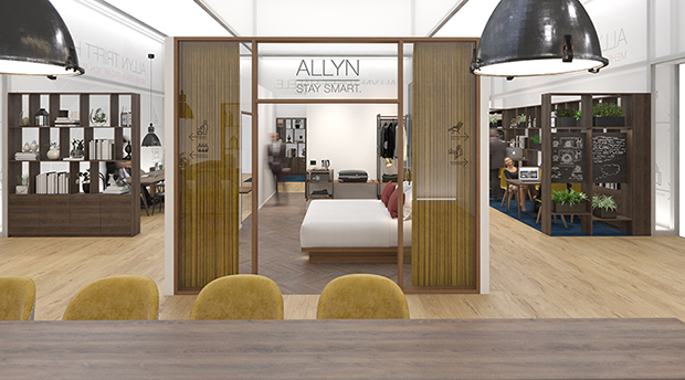 Hôtel futuriste ALLYN (« all you need ») sur le salon BAU : zone de conférence + chambre d'hôtel + zone de travail en équipe.