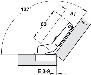 Charnière à corps, Duomatic 94°, pour applications d'angle 37°