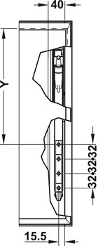 Ferrure Frontlift, Häfele Strato, pour relevants d'une pièce en bois ou avec cadre en aluminium