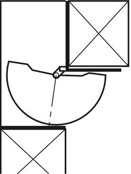 Ferrure pivotante en 1/2 cercle, Häfele, pour meubles d'angle, avec corbeilles/tablettes