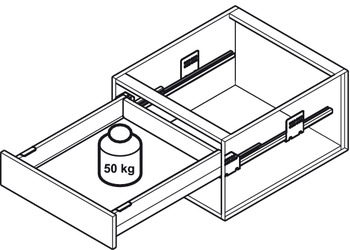 Garniture d'extension frontale, Häfele Matrix Box P50, avec galerie longitudinale ronde, hauteur de côtés 115 mm, capacité de charge 50 kg