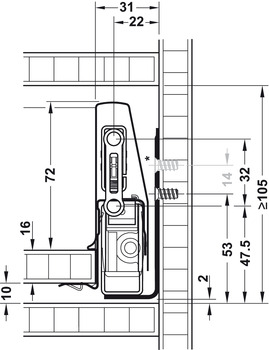 garniture de tiroir, Häfele Matrix Box P70, hauteur de côtés 92 mm, capacité de charge 70 kg