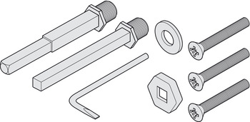 Kit de montage, Hoppe, avec carré pour porte palière 8 mm ou avec carré pour porte palière décalé de 10 à 8 mm