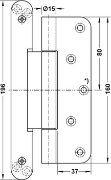 Paumelle de porte pour portes de projet, Simonswerk VN 2927/160 Compact Planum, pour portes de projet à recouvrement avec cadre entre murs étroit jusqu’à 160 kg
