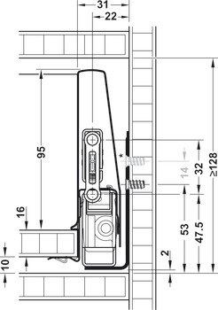 Extension frontale, Häfele Matrix Box P70, hauteur de côtés 115 mm, capacité de charge 70 kg