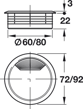 Passage de câbles, diamètre de perçage 60 ou 80 mm