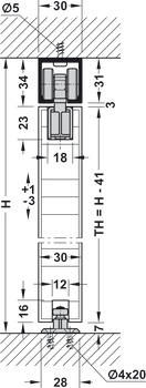 Ferrure pour porte coulissante, Hawa Porta 60/100 HM/HMD, garniture sans rail de roulement