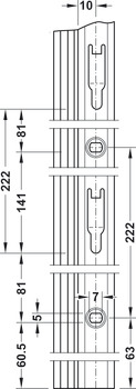 Rail perforé en trames, système vertical NB, à 1 rangée pour extrémité latérale