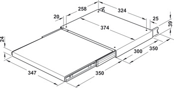 Extension de tablette de tiroir, avec coulisse à cage à billes