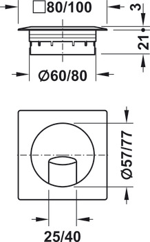 Guidage de câble, carré, 80 x 80 ou 100 x 100 mm