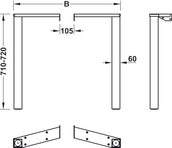 Piètement de table, Kit complet Häfele Officys TF241, solution d'angle 90°