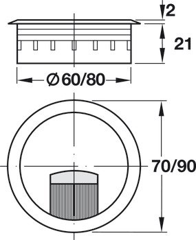 Passage de câble, rond, diamètre de perçage 60 ou 80 mm