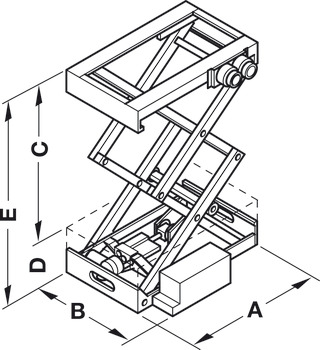 Mécanisme de ciseaux, Verschwindibus, mécanisme de ciseaux avec roulement à billes, capacité de charge 80–150 kg