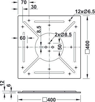 Renforcement, pour plaque de fixation, pour diamètre de plateau de table jusqu'à 1 200 mm