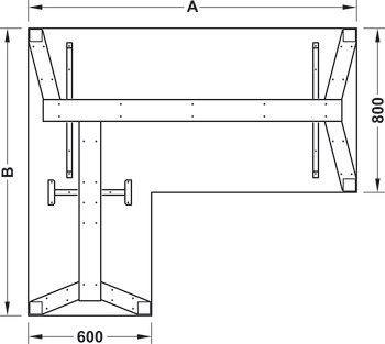 Piètement de table, Kit complet Häfele Officys TF241, solution d'angle 90°
