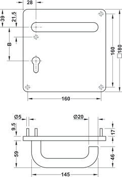 Poignée de porte - Garniture, acier inox, Startec, PDH4102, plaque carrée