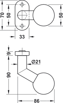 Bouton sphérique, acier inox, Startec, pour porte à cadre tubulaire, PDH5