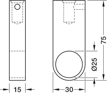 support central de tringle d’armoire, pour tringle d'armoire ronde Ø 25 mm