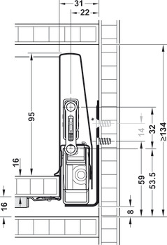 Extension frontale, Häfele Matrix Box P35, hauteur de côtés 115 mm, capacité de charge 35 kg, avec Push-to-Open Soft-Close