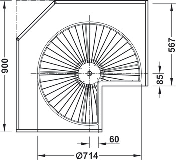 Ferrure pivotante en trois-quarts de cercle, Häfele, pour éléments d'angle, avec paniers/tablettes