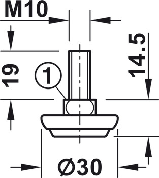 Vis de réglage, filetage M10, rigide, avec plateau de pied en acier
