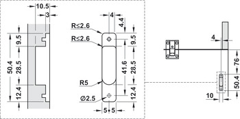 Compas d'abattant à câble de commande LED, pour abattants en bois avec effet de freinage réglable et angle d'ouverture réglable
