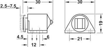 Loqueteau magnétique, force d'adhérence 3,0–4,0 kg, à visser, ronde