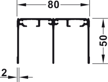 Double rail de guidage, en haut, à visser, hauteur 50 mm, percé