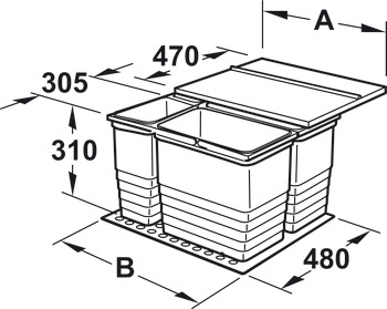 Poubelle quadruple, pour Häfele Matrix Box P, 2 x 8 et 2 x 17 litres