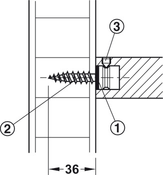 Kit de montage, portes en bois, pour montage unilatéral (invisible) avec vis à double filetage