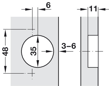 Charnière de corps, Häfele Duomatic 120°, pour application d'angle –45°