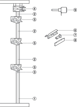 Kit de gâche-boîtier, système de fermeture centrale Blum Cabloxx pour systèmes de côtés de tiroir coulissant et tiroirs en bois