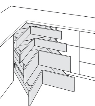 Bloc-tiroir pour élément d'angle, Space Corner, fixation frontale pour façades rigides