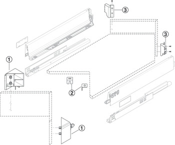 Bloc-tiroir pour élément d'angle, Space Corner, fixation frontale pour façades rigides