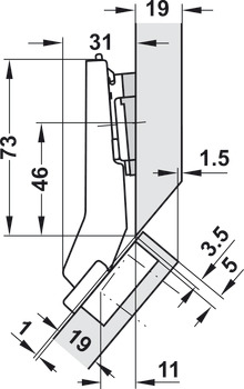 Charnière à corps, Blum Clip Top Blumotion 110°, pour éléments d'angle avec façades affleurantes