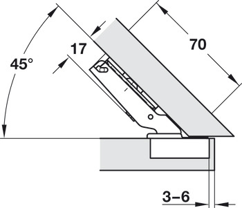 Charnière de corps, Häfele Duomatic 120°, pour application d'angle –45°