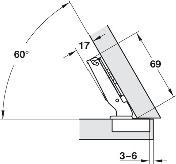 Charnière de corps, Häfele Duomatic 120°, pour application d'angle -30°