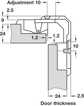 charnière, pour porte pliante de meuble d’angle, jeu 4–18 mm