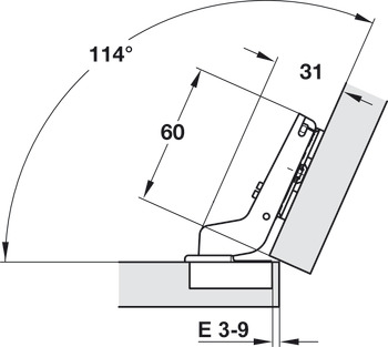 Charnière à corps, Duomatic 94°, pour applications d'angle 24°