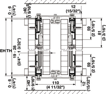 Profil d'assemblage Connector, pour 2 portes coulissantes pivotantes
