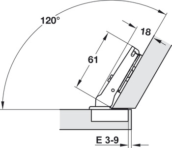 Charnière à corps, Häfele Metalla 510 110°, pour application d'angle à 30°, recouvrante