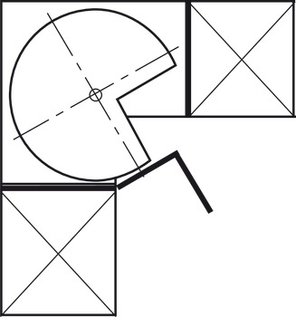 Ferrure pivotante en trois-quarts de cercle, Häfele, pour meubles d'angle, avec corbeilles/tablettes