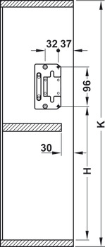 ferrure relevante pliante en deux parties, E-Senso, pour relevants à 2 pièces avec répartition 1:1