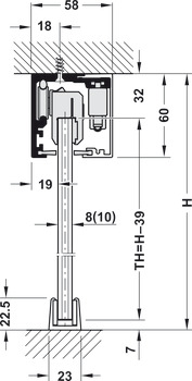Ferrure pour porte coulissante, Häfele Slido D-Line12 50F, garniture avec rail de roulement