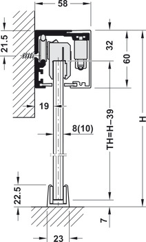 Ferrure pour porte coulissante, Häfele Slido D-Line12 50F / 80F / 120F, garniture sans amortisseur