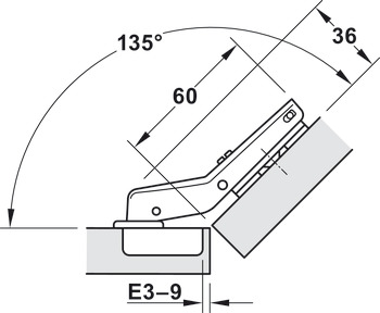 Charnière à corps, Häfele Metalla 510 SM 94°, pour application d'angle 45°, semi-applique