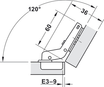 Charnière à corps, Häfele Metalla 510 SM 94°, pour application d'angle 30°, semi-applique